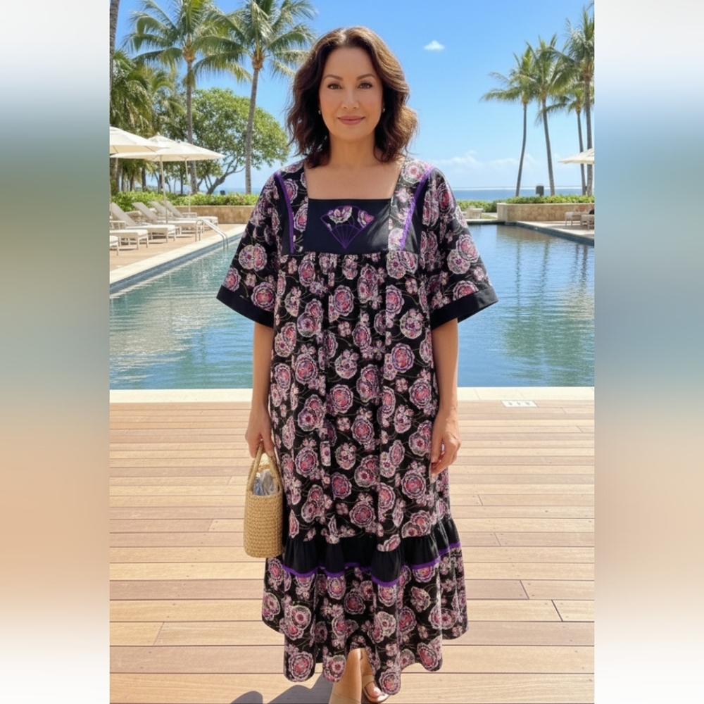 LARGE women GOOD TIMES Made in HAWAII vintage muumuu floral hawaiian